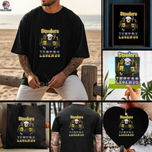 Official Pittsburgh Steelers Bradshaw Roethlisberger Football Legends 2025 Skyline Signatures Shirt
