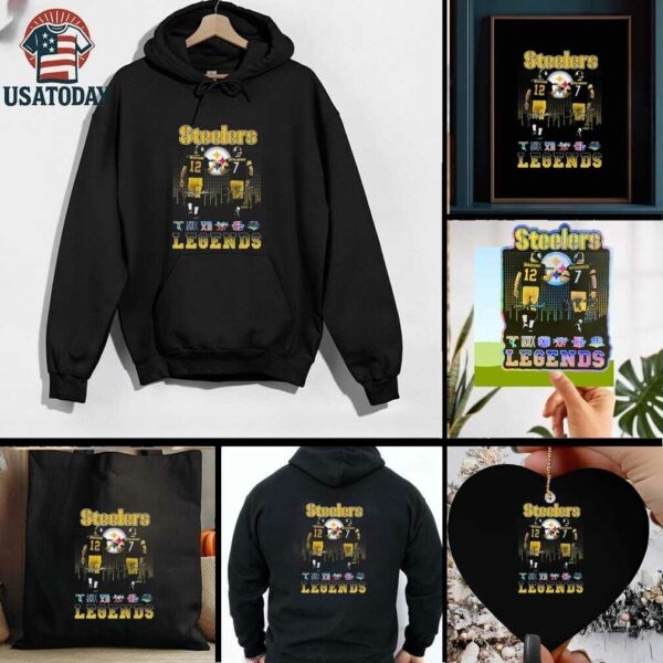Official Pittsburgh Steelers Bradshaw Roethlisberger Football Legends 2025 Skyline Signatures Shirt