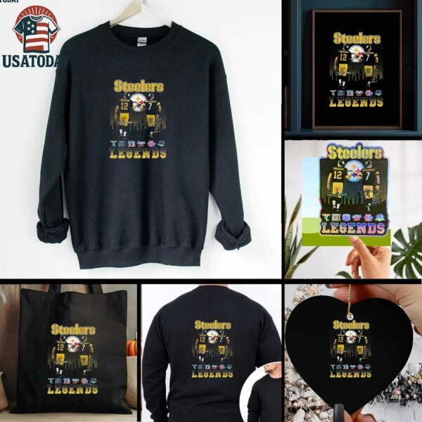 Official Pittsburgh Steelers Bradshaw Roethlisberger Football Legends 2025 Skyline Signatures Shirt