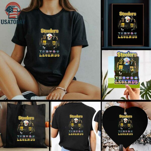 Official Pittsburgh Steelers Bradshaw Roethlisberger Football Legends 2025 Skyline Signatures Shirt