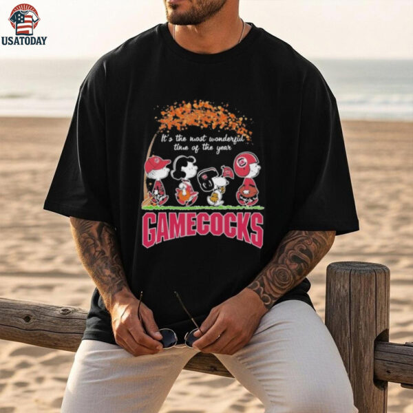 Official The Peanuts Walking X South Carolina Gamecocks It’s The Most Wonderful Time Of The Year Shirt