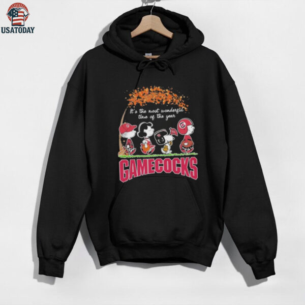 Official The Peanuts Walking X South Carolina Gamecocks It’s The Most Wonderful Time Of The Year Shirt