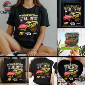 Ryan Blaney Checkered Flag Sports Black 2025 NASCAR Cup Series Playoffs Menards T Shirt