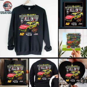 Ryan Blaney Checkered Flag Sports Black 2025 NASCAR Cup Series Playoffs Menards T Shirt