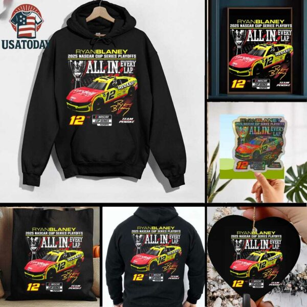 Ryan Blaney Checkered Flag Sports Black 2025 NASCAR Cup Series Playoffs Menards T Shirt