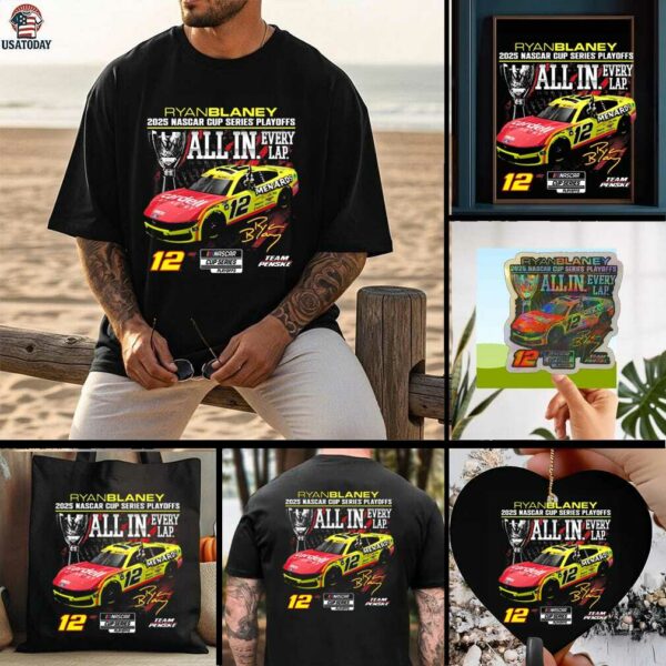 Ryan Blaney Checkered Flag Sports Black 2025 NASCAR Cup Series Playoffs Menards T Shirt