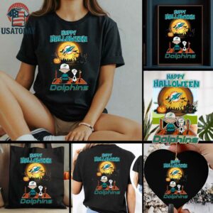 Snoopy And Charlie Brown X Miami Dolphins Happy Halloween T Shirt
