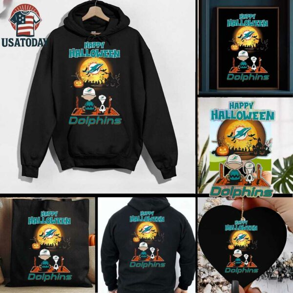 Snoopy And Charlie Brown X Miami Dolphins Happy Halloween T Shirt