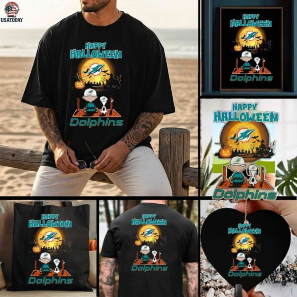Snoopy And Charlie Brown X Miami Dolphins Happy Halloween T Shirt