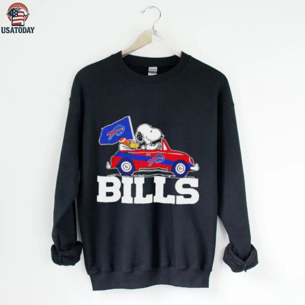 Snoopy driving car Buffalo Bills football shirt