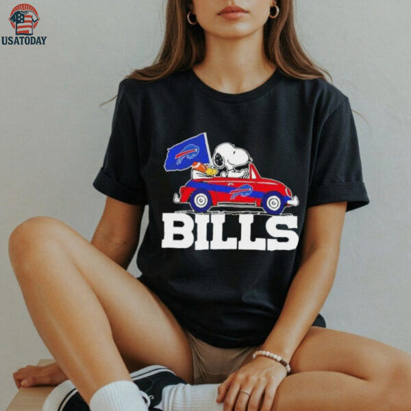 Snoopy driving car Buffalo Bills football shirt