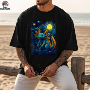 Starry Night Axolotl Van Gogh Style Cute Amphibian Art Shirt