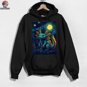 Starry Night Axolotl Van Gogh Style Cute Amphibian Art Shirt