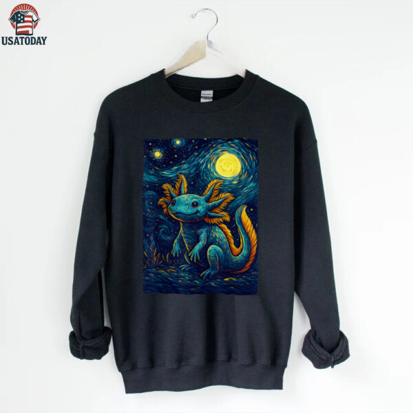 Starry Night Axolotl Van Gogh Style Cute Amphibian Art Shirt