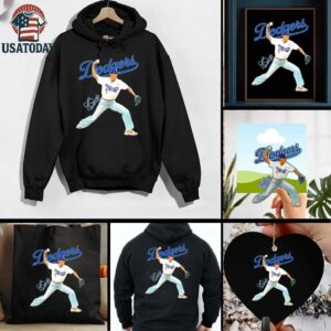 V BTS x Los Angeles Dodgers baseball throwing position signature shirt
