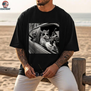Vintage Gangster Cat Meme Cat Dad Graphic Tee Shirt