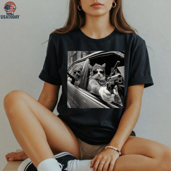 Vintage Gangster Cat Meme Cat Dad Graphic Tee Shirt