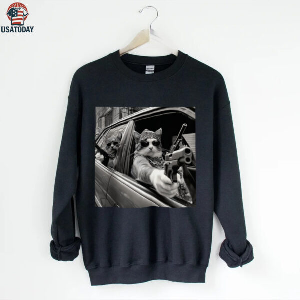 Vintage Gangster Cat Meme Cat Dad Graphic Tee Shirt
