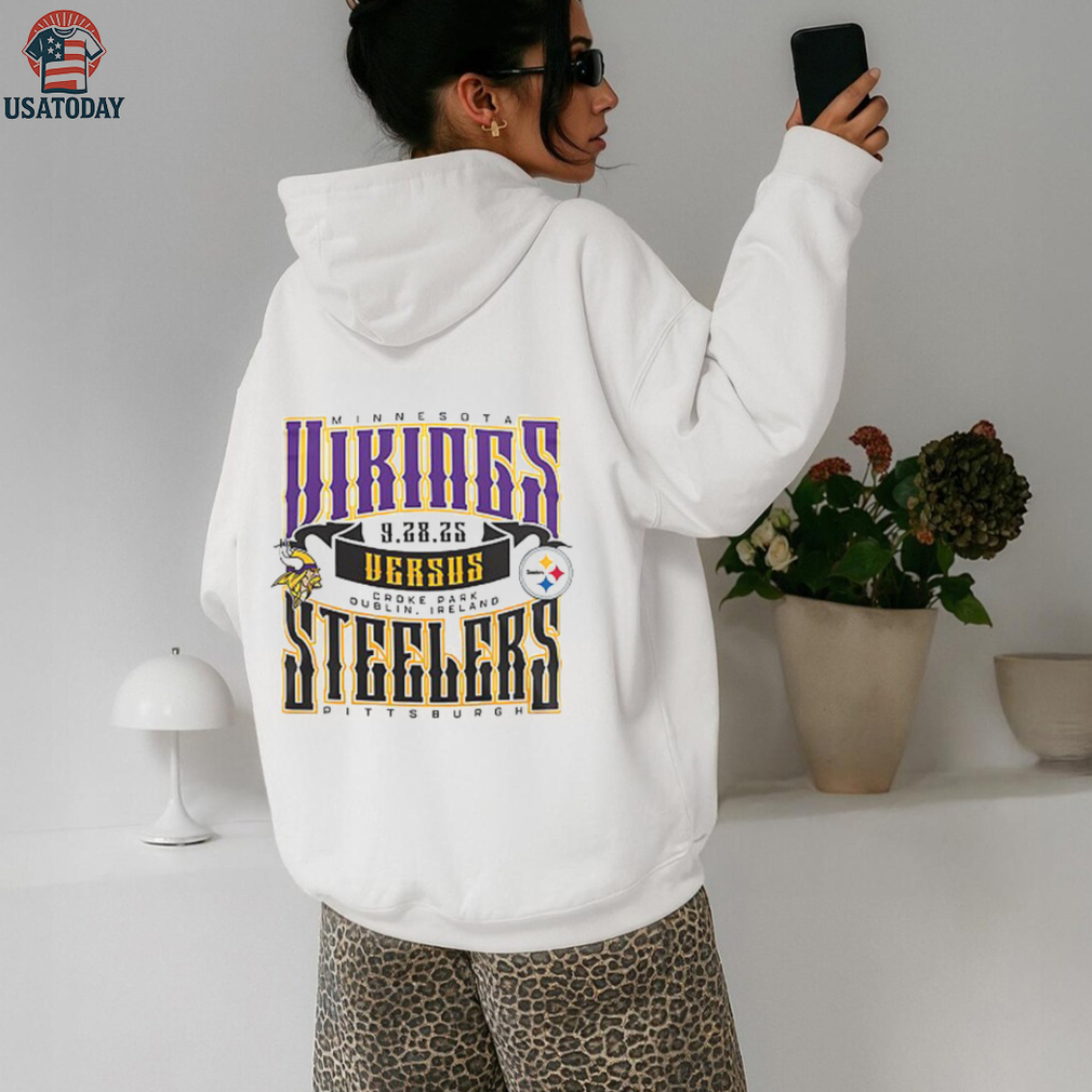 2025 NFL Dublin Game Minnesota Vikings vs Pittsburgh Steelers Croke Park 2 sided t shirt 2025 NFL Dublin Game Minnesota Vikings vs Pittsburgh Steelers Croke Park 2 sided t shirt