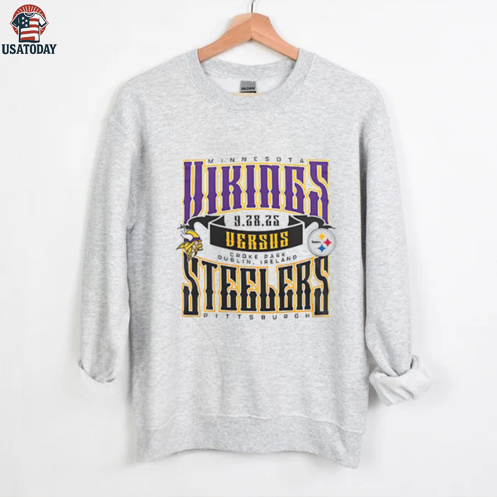 2025 NFL Dublin Game Minnesota Vikings vs Pittsburgh Steelers Croke Park 2 sided t shirt 2025 NFL Dublin Game Minnesota Vikings vs Pittsburgh Steelers Croke Park 2 sided t shirt