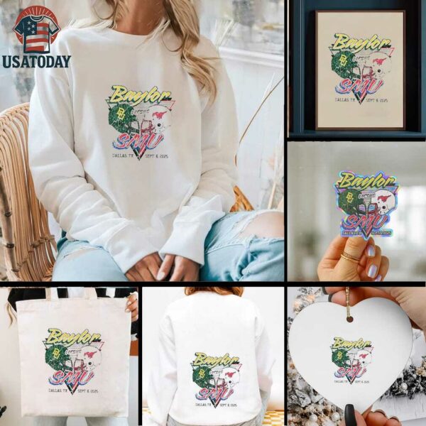 SMU Mustangs vs Baylor Bears football helmet head to head Dallas TX 2025 shirt