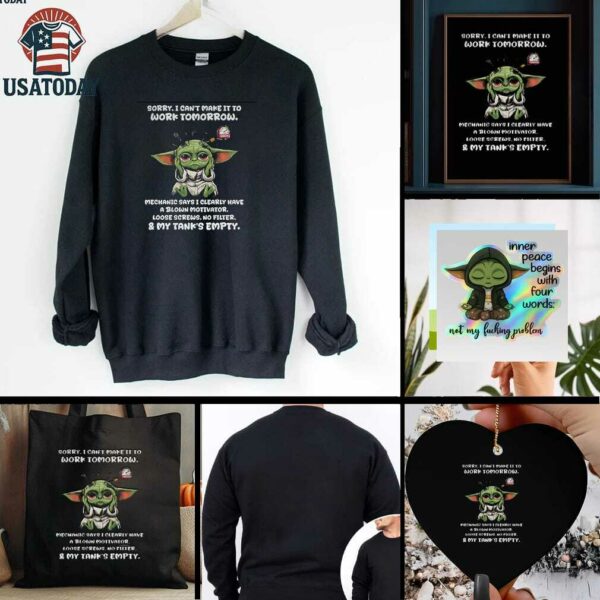 Baby Yoda sorry I cant make it to work tomorrow mechanic says I clearly have a blown motivator t shirt