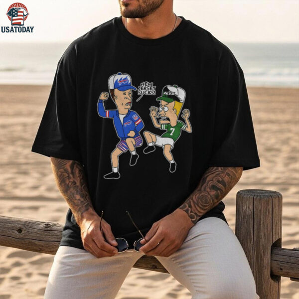 Beavis and Butt Head Buffalo Bills vs Justin Fields New York Jets New Jersey Sucks cartoon shirt
