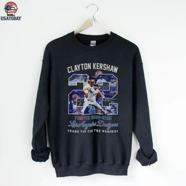 Clayton Kershaw forever 22 Los Angeles Dodgers baseball legend signature thank you for the memories shirt
