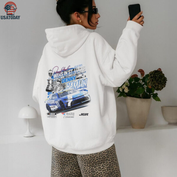 Denny Hamlin Checkered Flag 2025 Enjoy Illinois 300 Race Winner Shirt