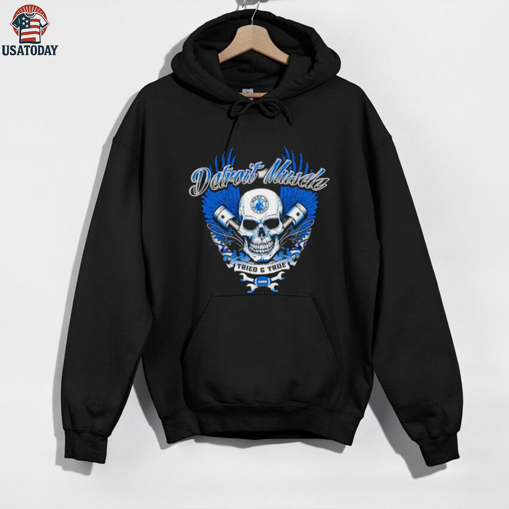 Detroit Muscle Tried and True skull pistons wings wrenches football shirt Detroit Muscle Tried and True skull pistons wings wrenches football shirt