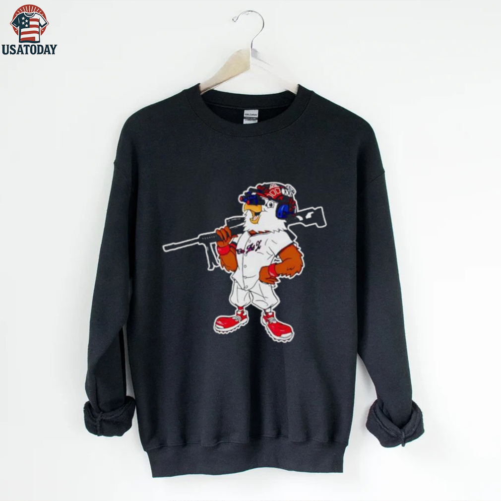 Eagle wearing baseball uniform holding a rifle shirt Eagle wearing baseball uniform holding a rifle shirt