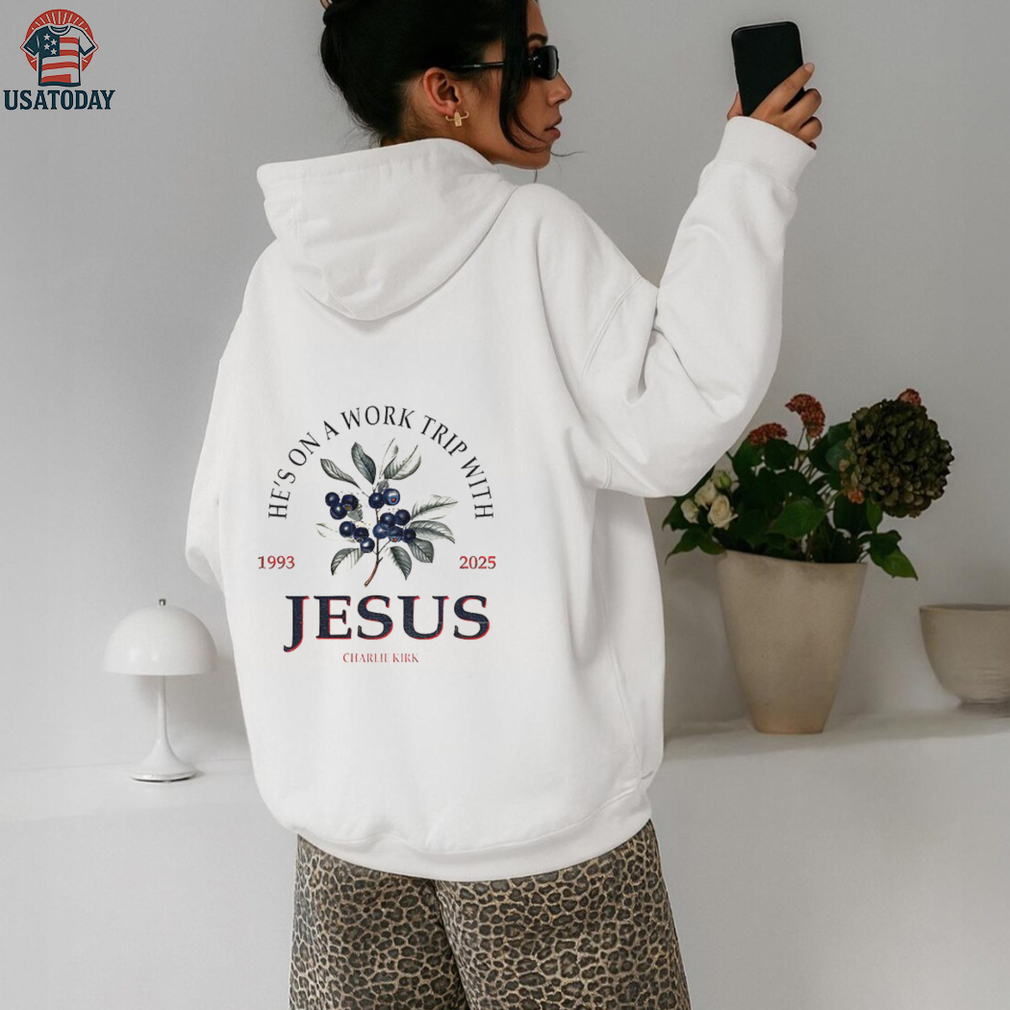 Erika Kirk Blueberry he’s on a work trip with Jesus Charlie Kirk 1993 2025 memorial shirt Erika Kirk Blueberry he’s on a work trip with Jesus Charlie Kirk 1993 2025 memorial shirt