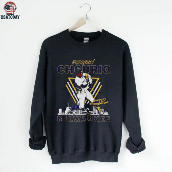 Jackson Chourio Milwaukee skyline swing signature shirt