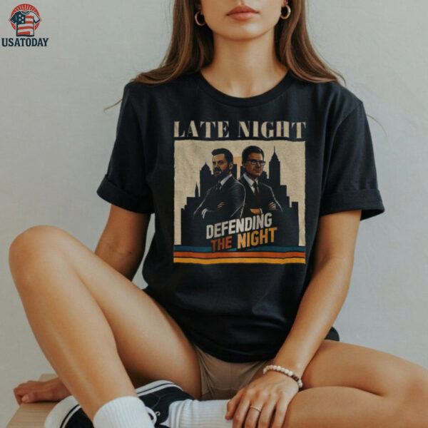 Jimmy Kimmel and Stephen Colbert late night defending the night shirt