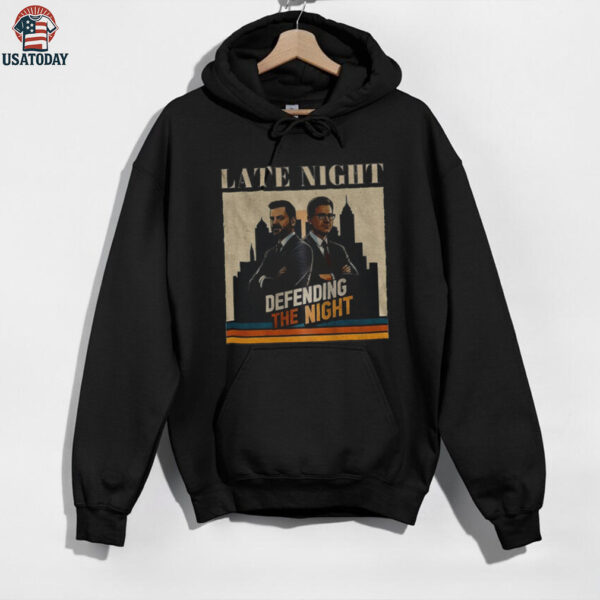 Jimmy Kimmel and Stephen Colbert late night defending the night shirt
