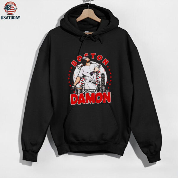 Johnny Damon Boston skyline celebration shirt