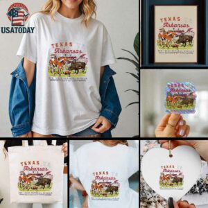 Texas Longhorns vs Arkansas Razorbacks DKR Texas Memorial stadium game day 2025 mascot football shirt
