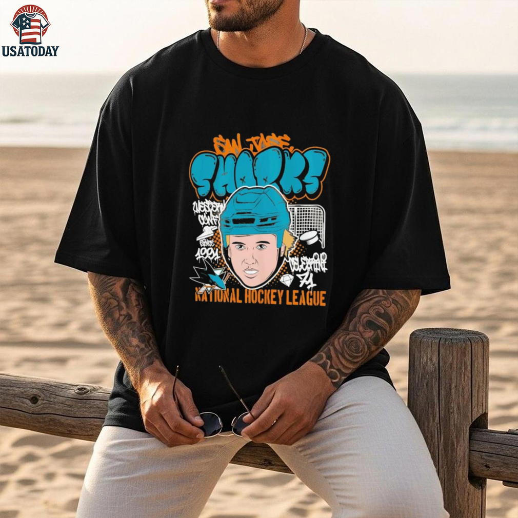 Macklin Celebrini San Jose Sharks Mitchell & Ness Caricature shirt Macklin Celebrini San Jose Sharks Mitchell & Ness Caricature shirt
