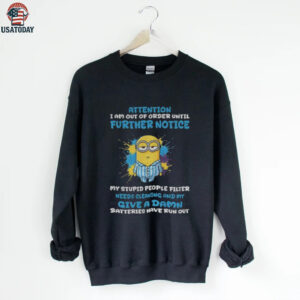Minion attention I am out of order until further notice my stupid people filter needs cleaning and my give a damn shirt