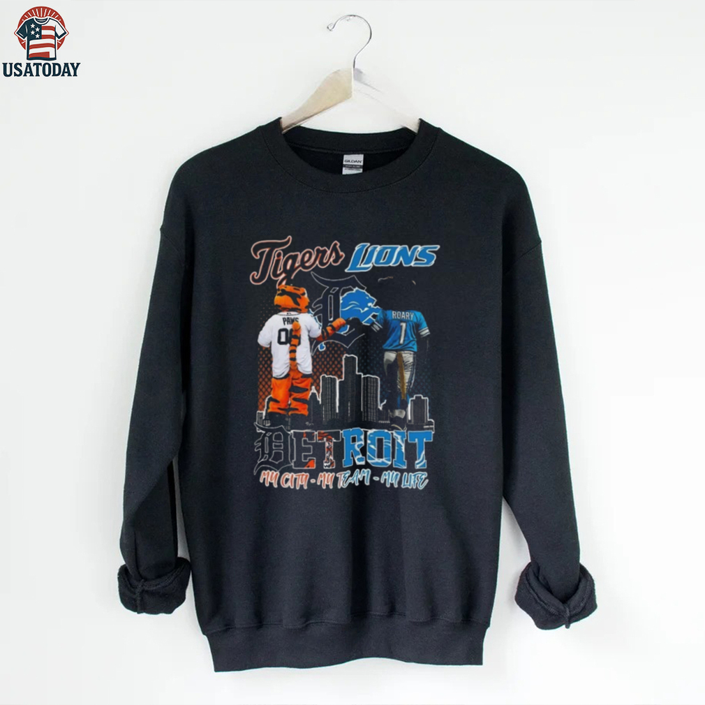 Official Detroit Tigers And Detroit Lions My City My Team My Life Mascot Shirt Official Detroit Tigers And Detroit Lions My City My Team My Life Mascot Shirt