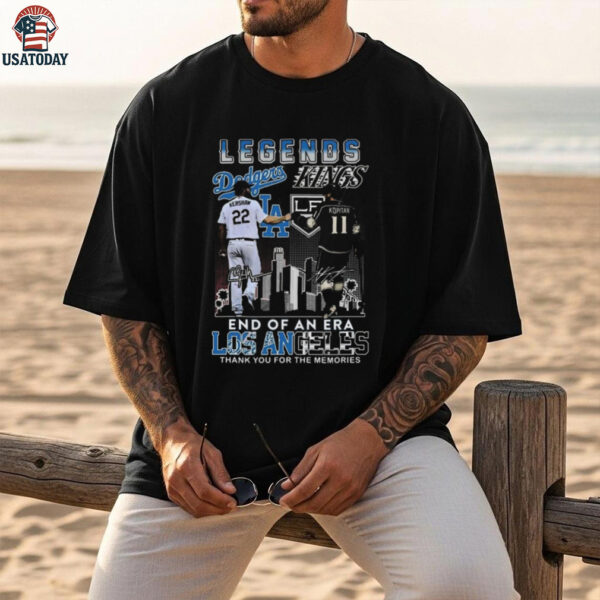Official Los Angeles Dodgers Los Angeles Kings Legends End Of An Era Thank You For The Memories Signatures Shirt