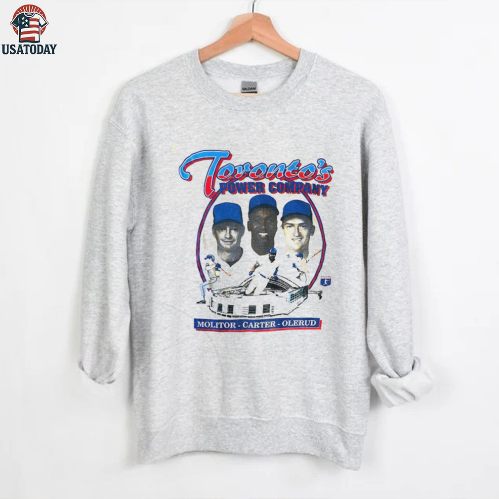 Paul Molitor Joe Carter and John Olerud Toronto Blue Jays baseball Toronto’s Power Company shirt Paul Molitor Joe Carter and John Olerud Toronto Blue Jays baseball Toronto’s Power Company shirt