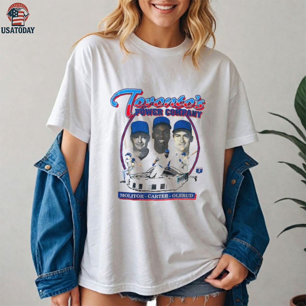 Paul Molitor Joe Carter and John Olerud Toronto Blue Jays baseball Toronto’s Power Company shirt Paul Molitor Joe Carter and John Olerud Toronto Blue Jays baseball Toronto’s Power Company shirt
