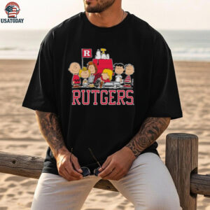 Peanuts characters and Rutgers University flag shirt