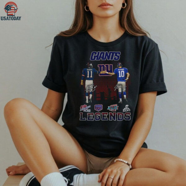 Phil Simms with Eli Manning New York Giants Football Legends signatures shirt