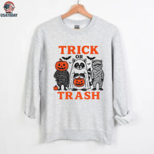 Raccoon pumpkin trick or trash spooky season Halloween shirt