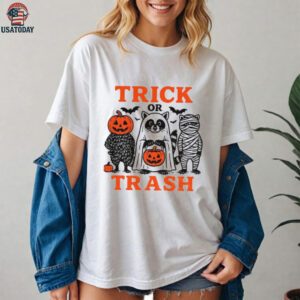 Raccoon pumpkin trick or trash spooky season Halloween shirt