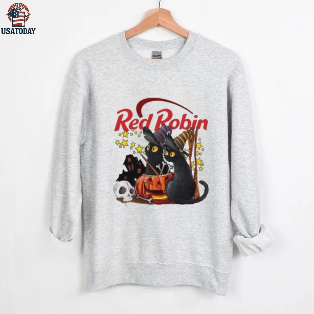 Red Robin X Black Cat Witch Halloween 2025 T shirt Red Robin X Black Cat Witch Halloween 2025 T shirt