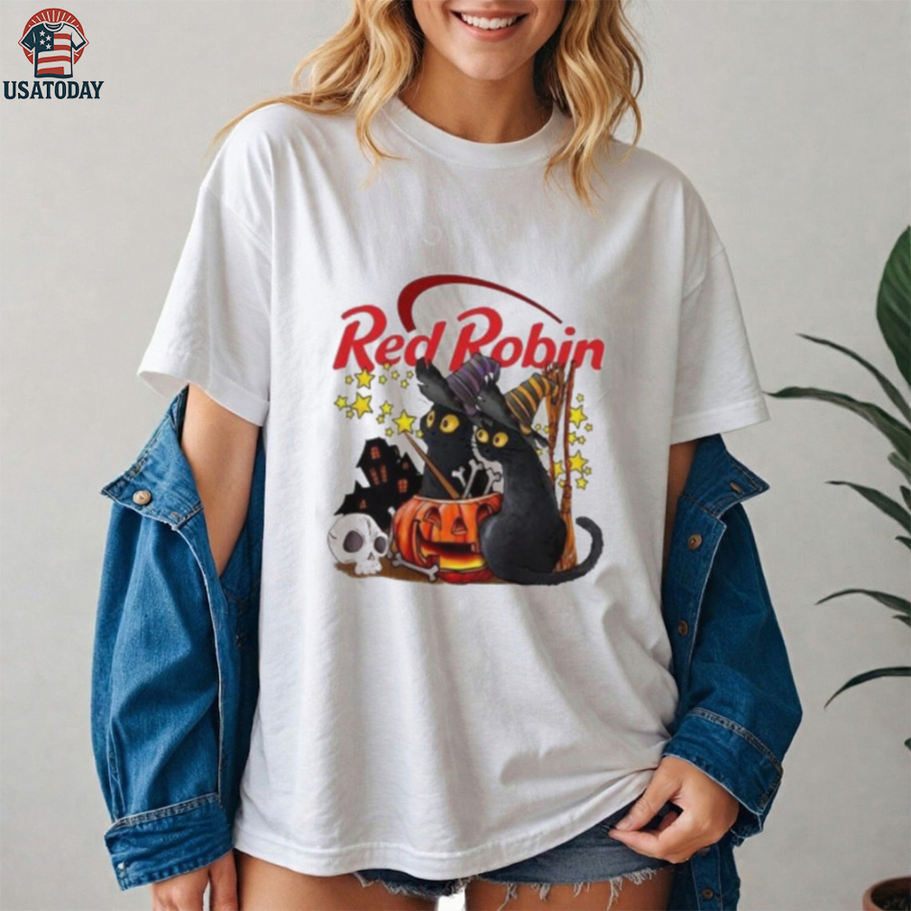 Red Robin X Black Cat Witch Halloween 2025 T shirt Red Robin X Black Cat Witch Halloween 2025 T shirt