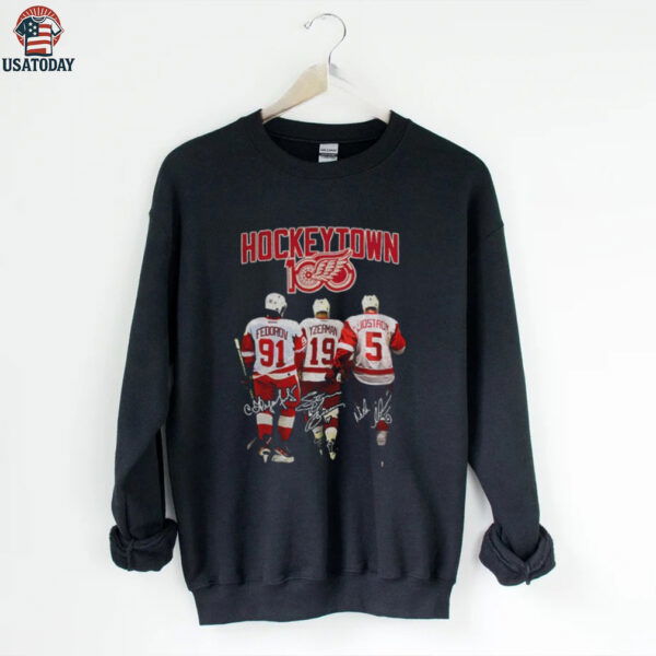 Sergei Fedorov Steve Yzerman and Nicklas Lidstrom Red Wings Hockeytown signatures shirt